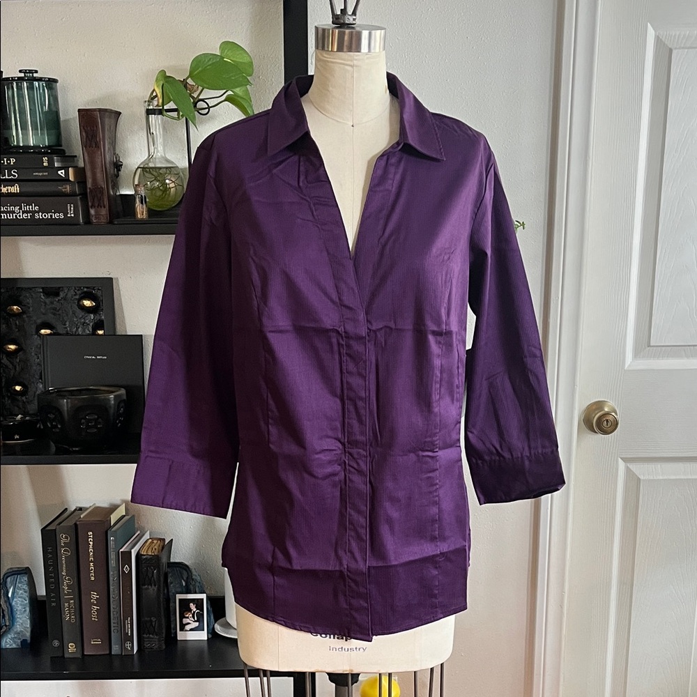 Riders by Lee Indigo Women's Plus Size 3/4 Sleeve Woven Buttonup, Purple size M